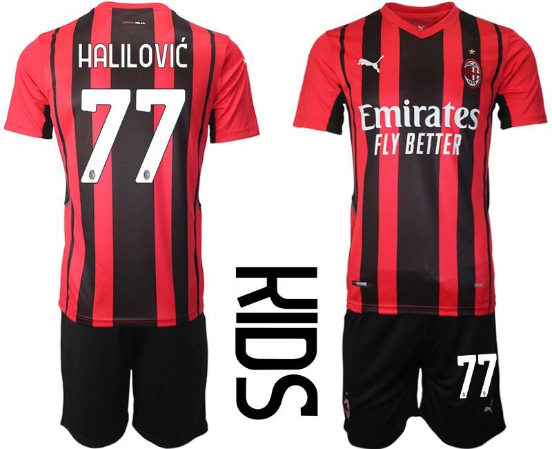 Youth 2021-2022 Club AC milan home red #77 Soccer Jersey